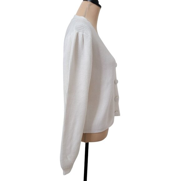 T Tahari Size L Off-White Pleated Blouson Sleeve Cardigan, Exc., Like New Cond. - Picture 6 of 13